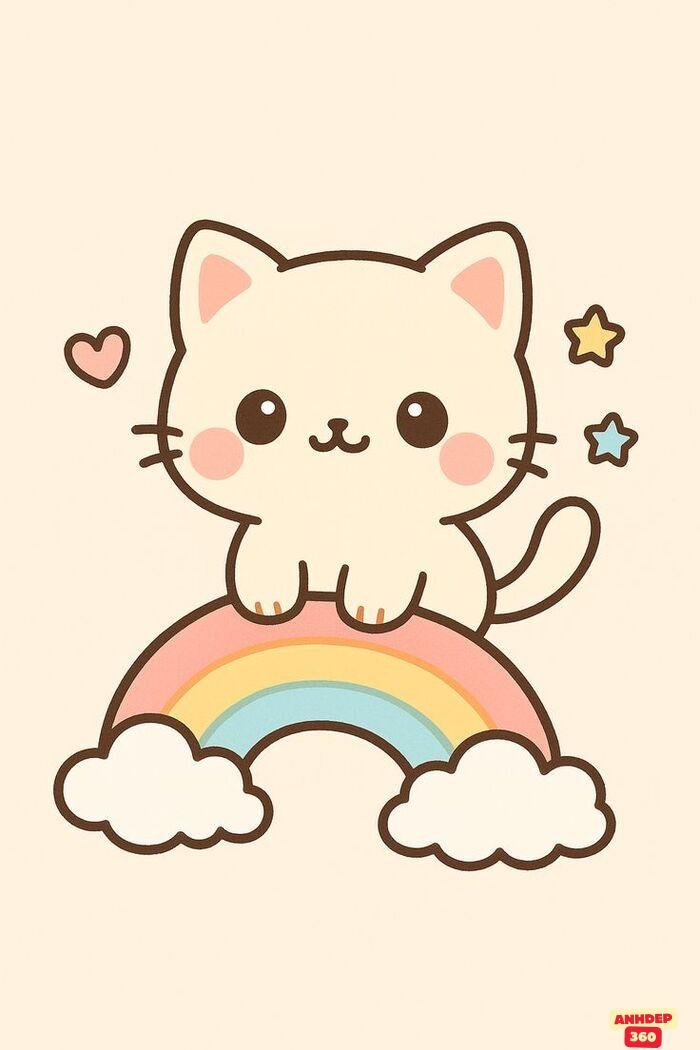 ảnh chibi cat và cầu vồng