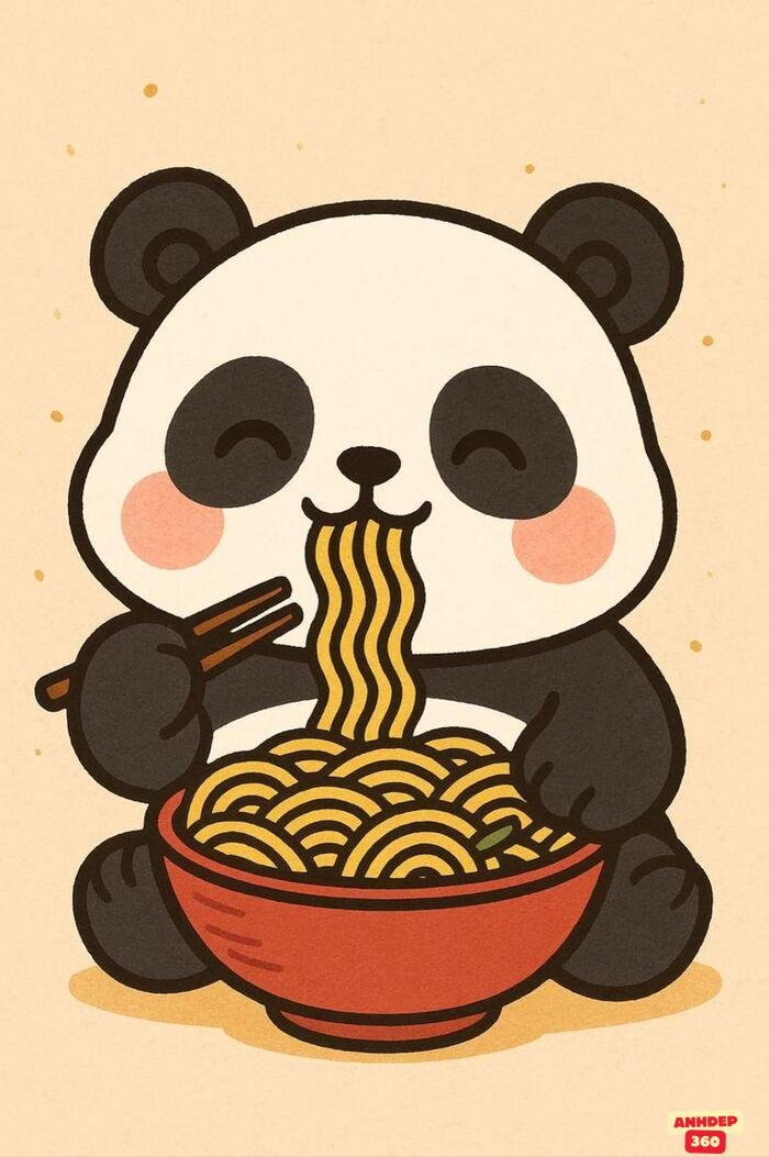 ảnh gấu trúc cute chibi ăn mì