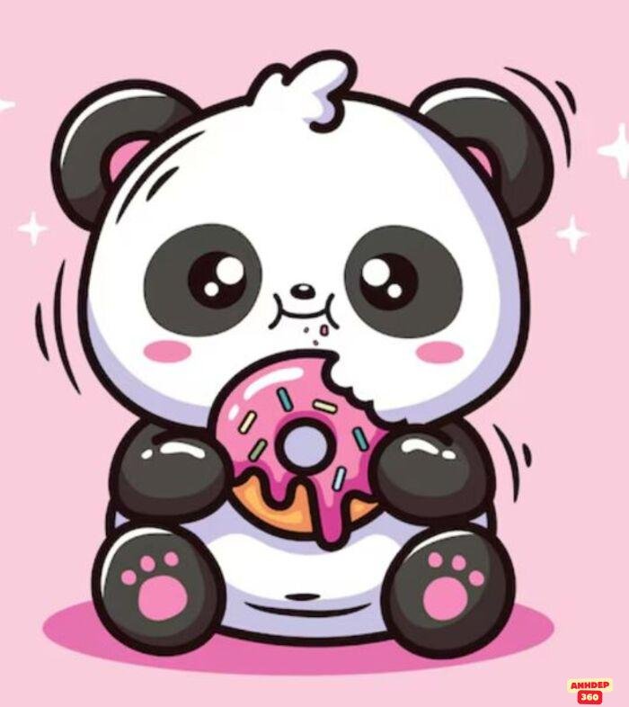 ảnh gấu trúc cute chibi nền hồng