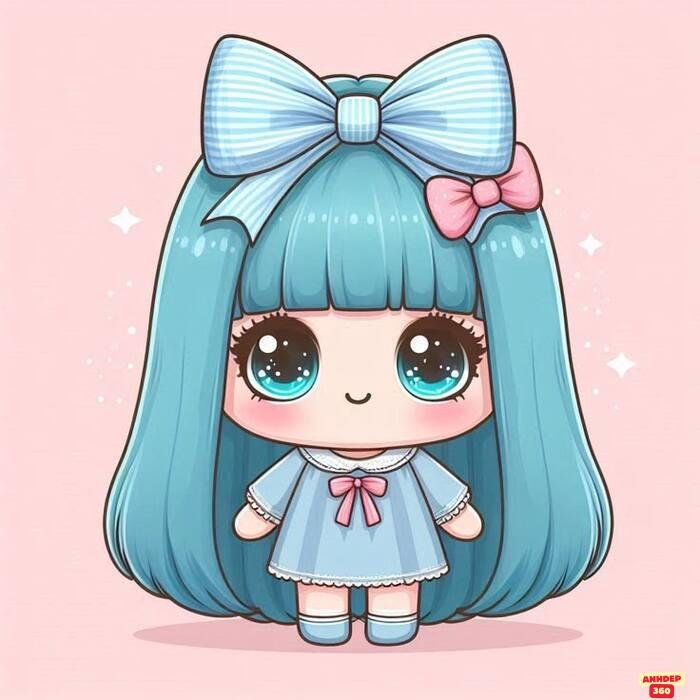 chibi dễ thương cô gái tóc xanh