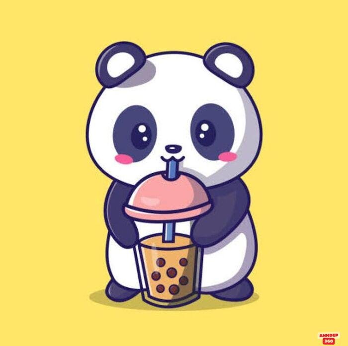 hình ảnh gấu trúc cute chibi trà sữa