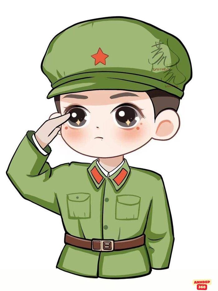 hình chibi bộ đội việt nam nghiêm túc
